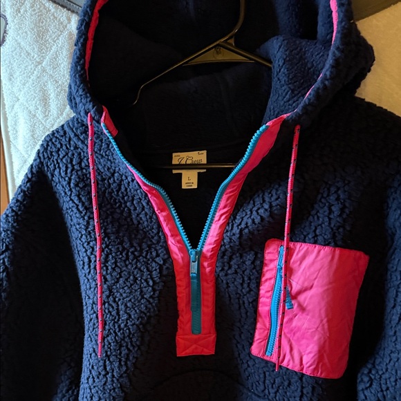 J. Crew Women Fleece Hoodie in Navy and Pink
size Large - Picture 4 of 7
